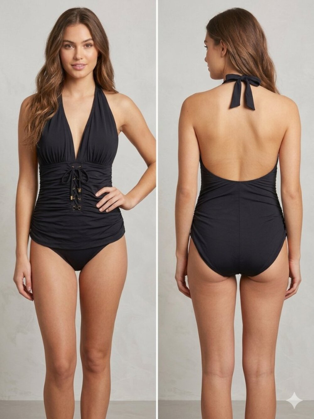 Bleu Rod Beattie Lace-Up Halter One-Piece Swimsuit - Black (Size 20W) . New
